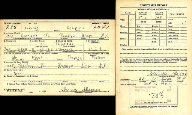 Irving Shapiro’s original 1940 draft card